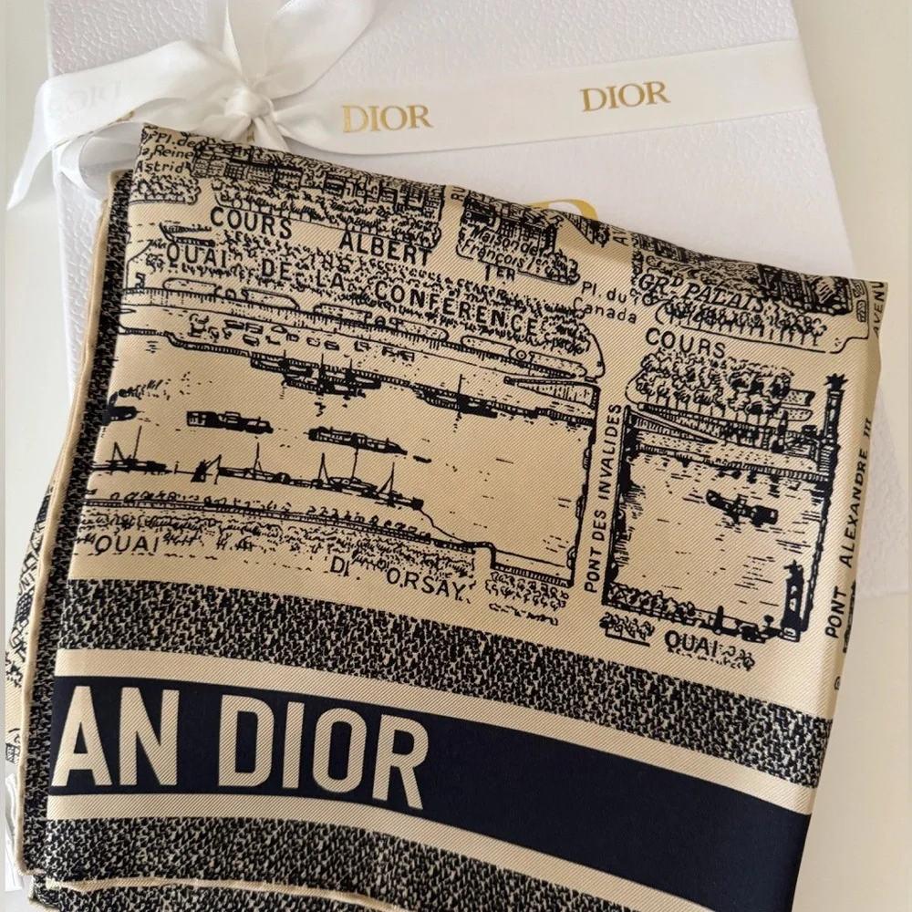 NEW Dior Plan De Paris Silk Scarf 90x90